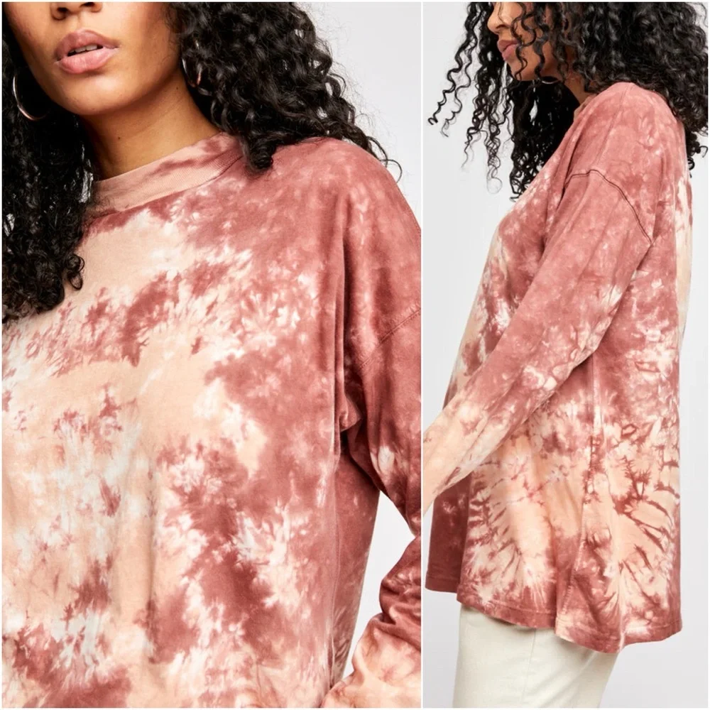 Free People We The Free Tie-Dye Long Sleeve Oversized T-Shirt Top XS